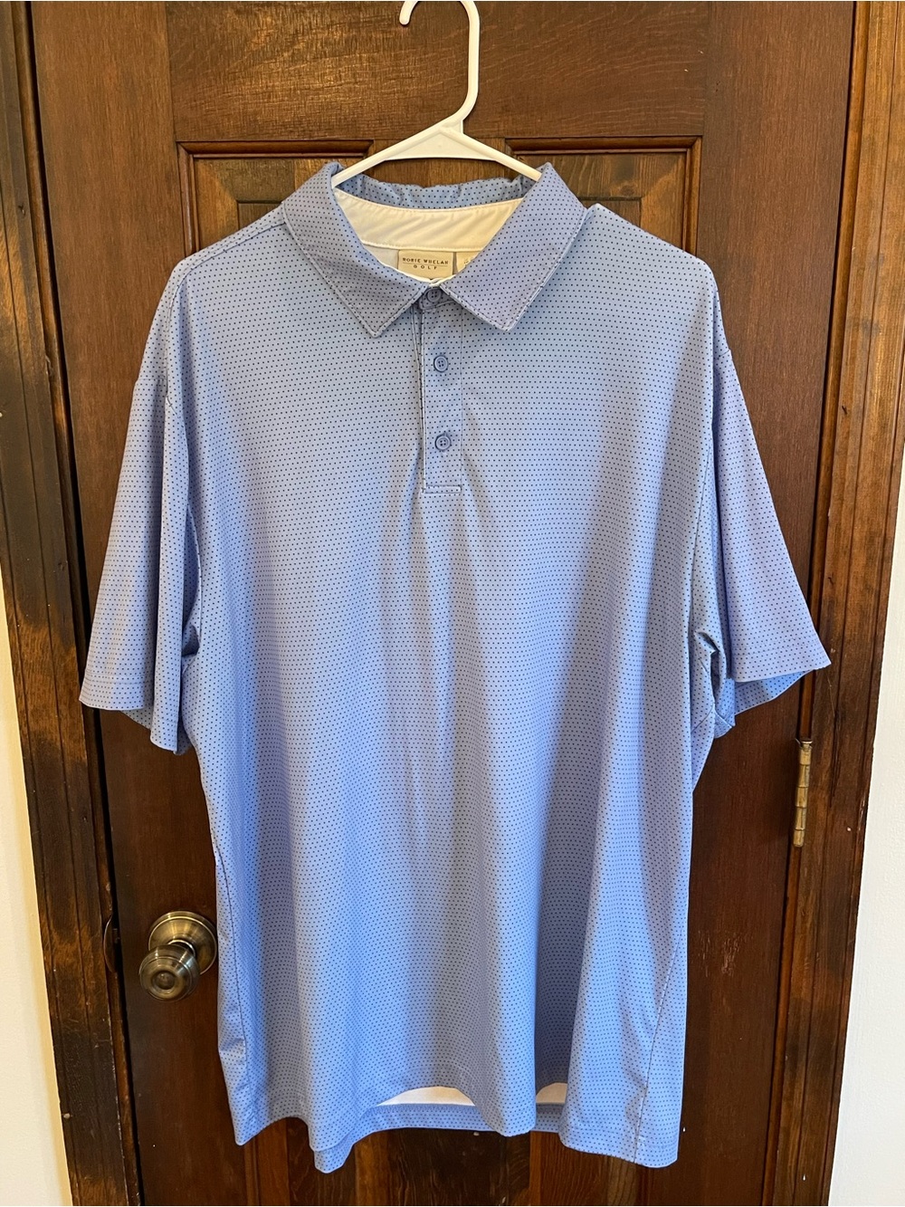 Rorie Whelan Golf Polo XL Light Blue Black Polka Dot Performance Shirt